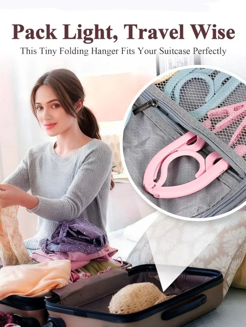 Travel Foldable Pink Plastic Hanger with Clips BNIB
